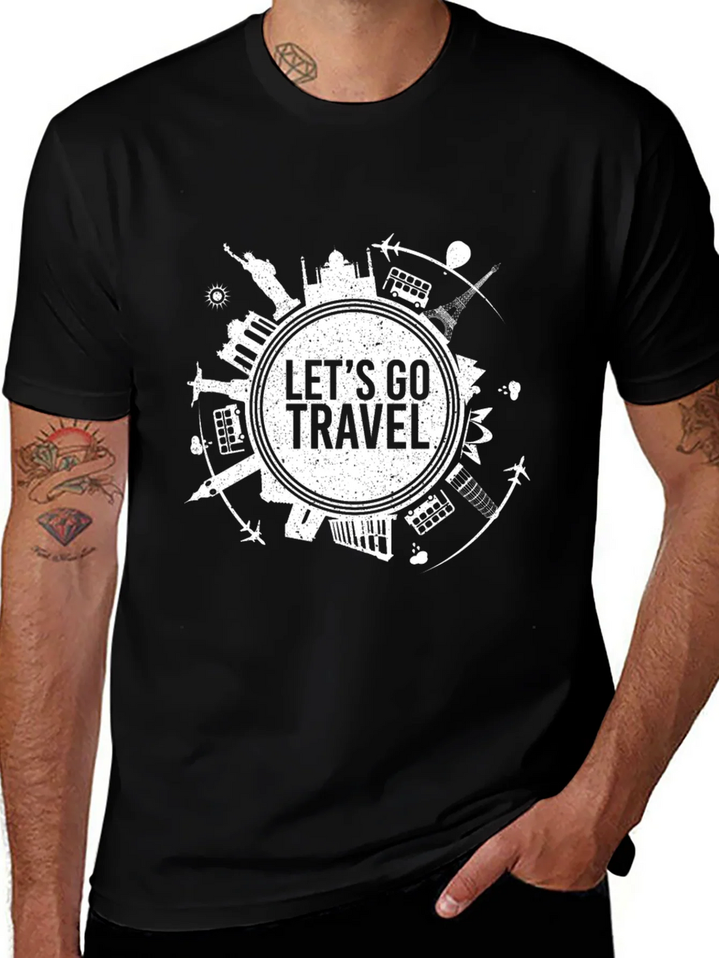 Lets Go Travel Graphic Tee - Black Cotton T-Shirt product image 1