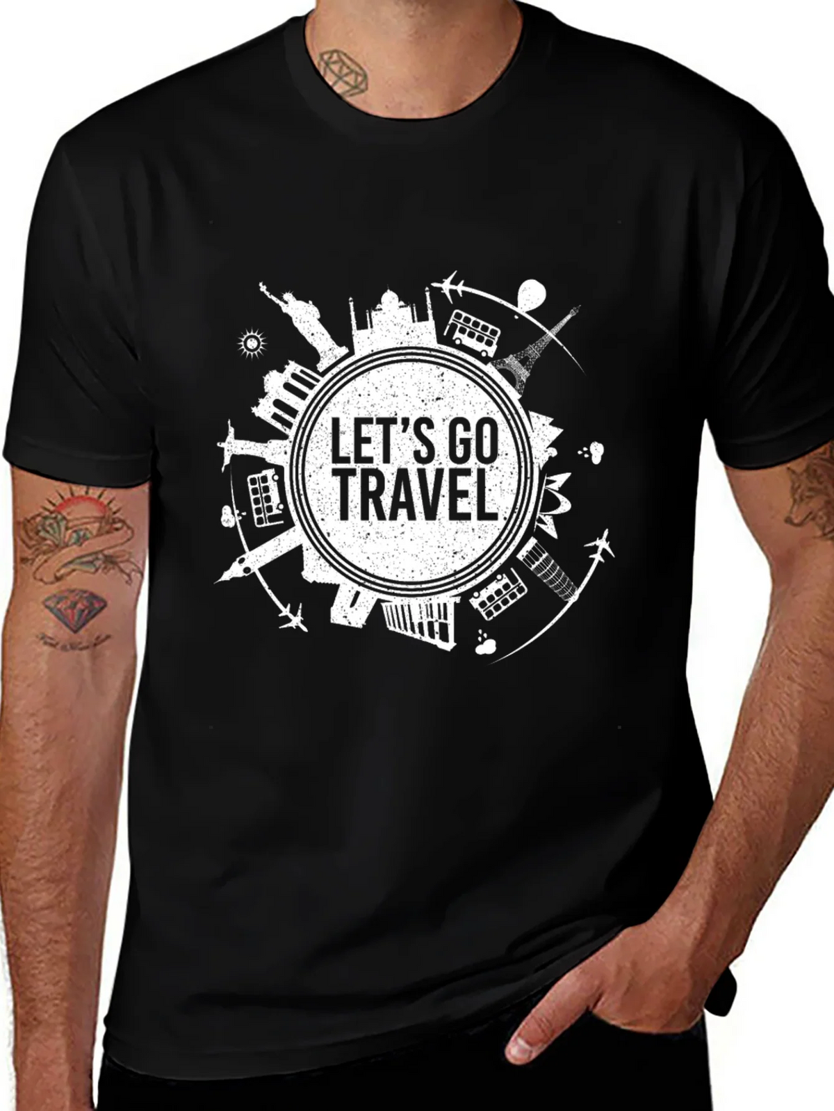Lets Go Travel Graphic Tee - Black Cotton T-Shirt product image 1