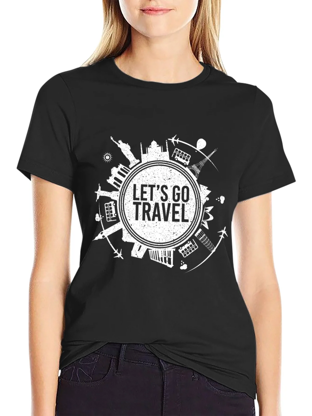 Lets Go Travel Graphic Tee - Black Cotton T-Shirt product image 2