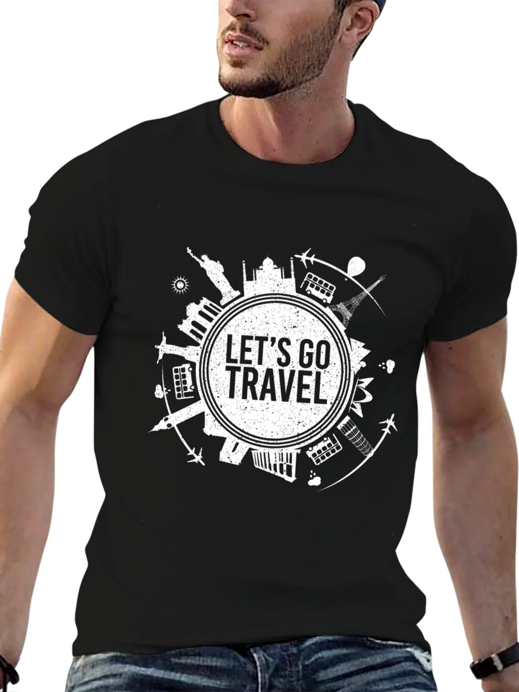 Lets Go Travel Graphic Tee - Black Cotton T-Shirt product image 6