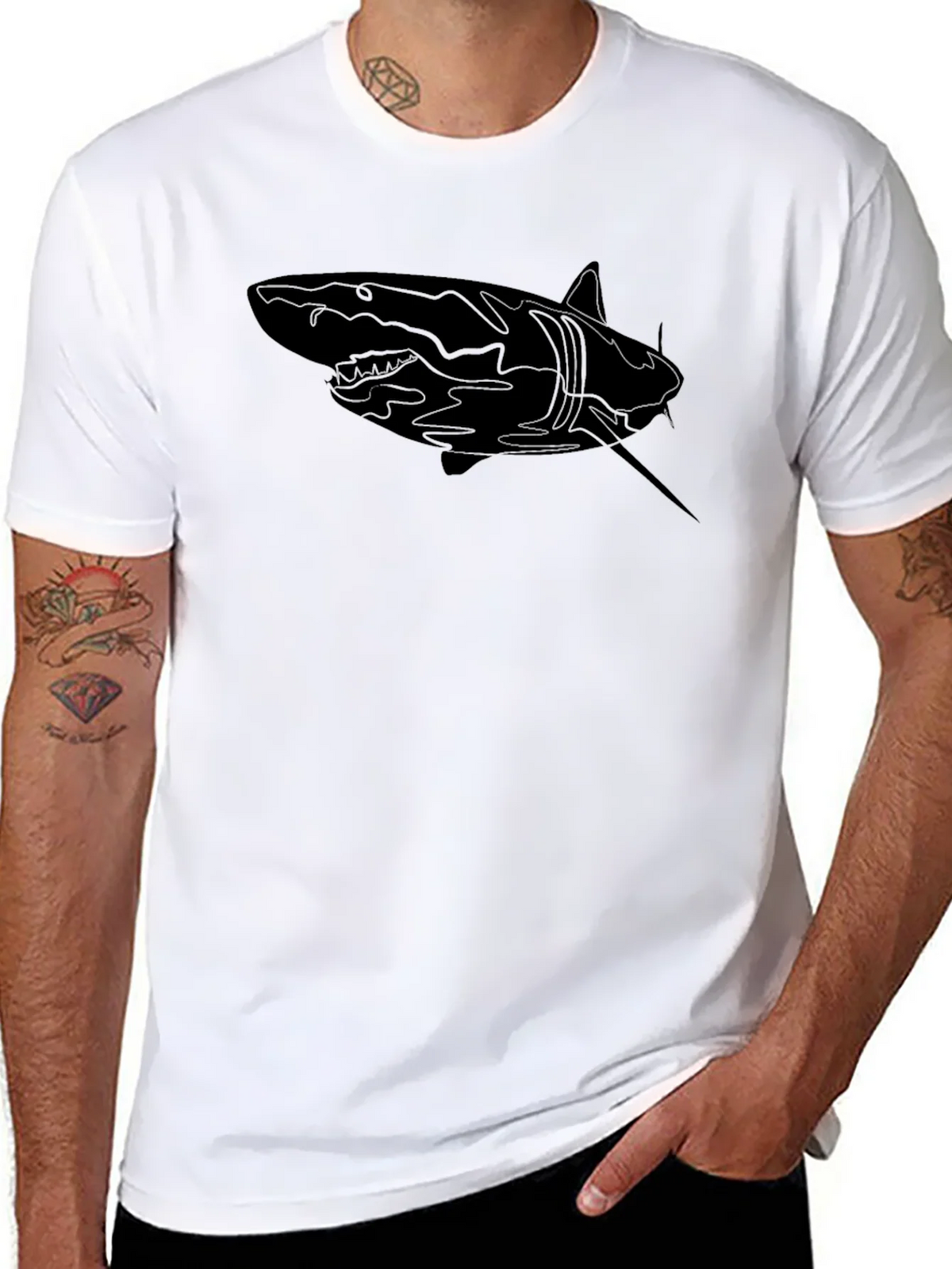 Shark Graphic Print Mens Black T-Shirt product image 7