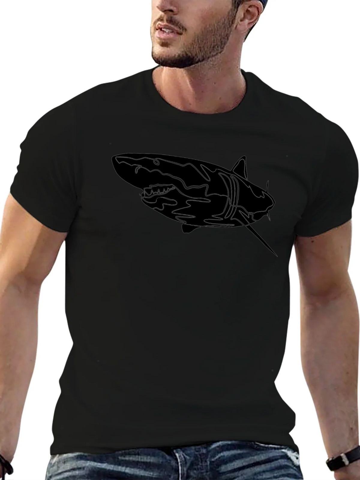 Shark Graphic Print Mens Black T-Shirt product image 6