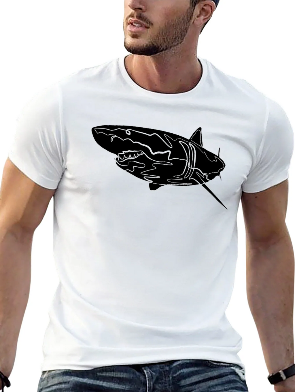 Shark Graphic Print Mens Black T-Shirt product image 12