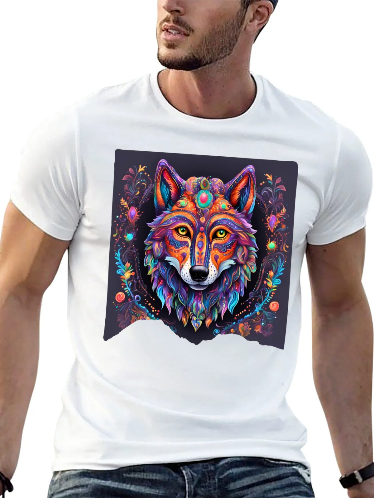 Vibrant Wolf Graphic Tee - Artistic Animal Print product image 12