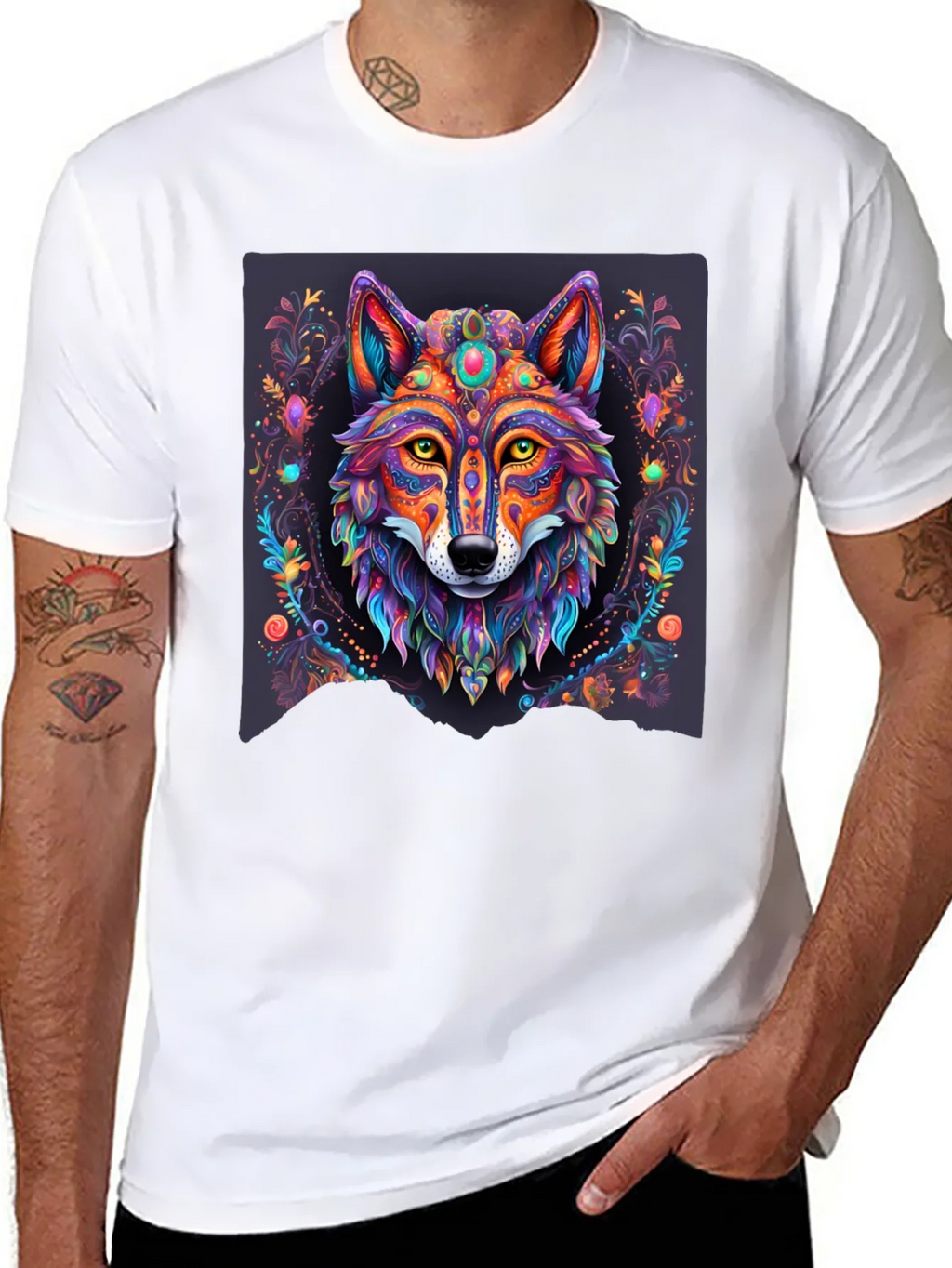 Vibrant Wolf Graphic Tee - Artistic Animal Print product image 7