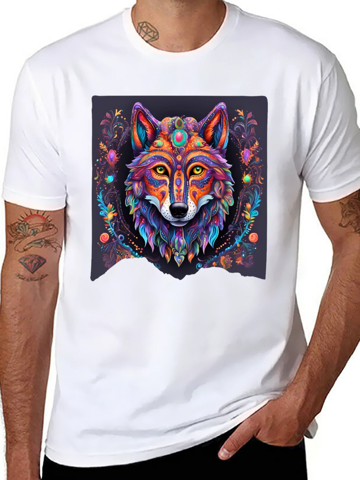 Vibrant Wolf Graphic Tee - Artistic Animal Print product image 7