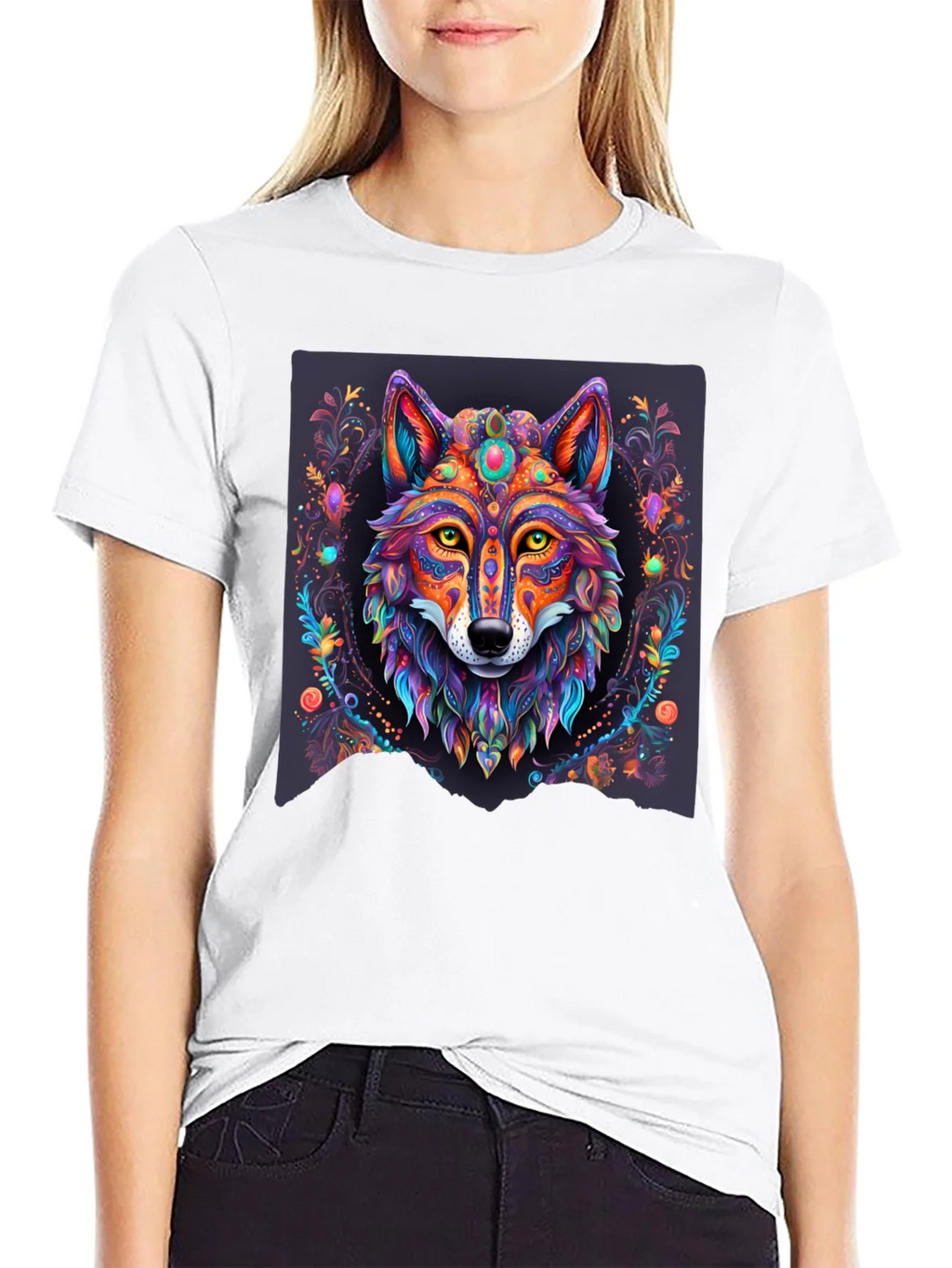 Vibrant Wolf Graphic Tee - Artistic Animal Print product image 8