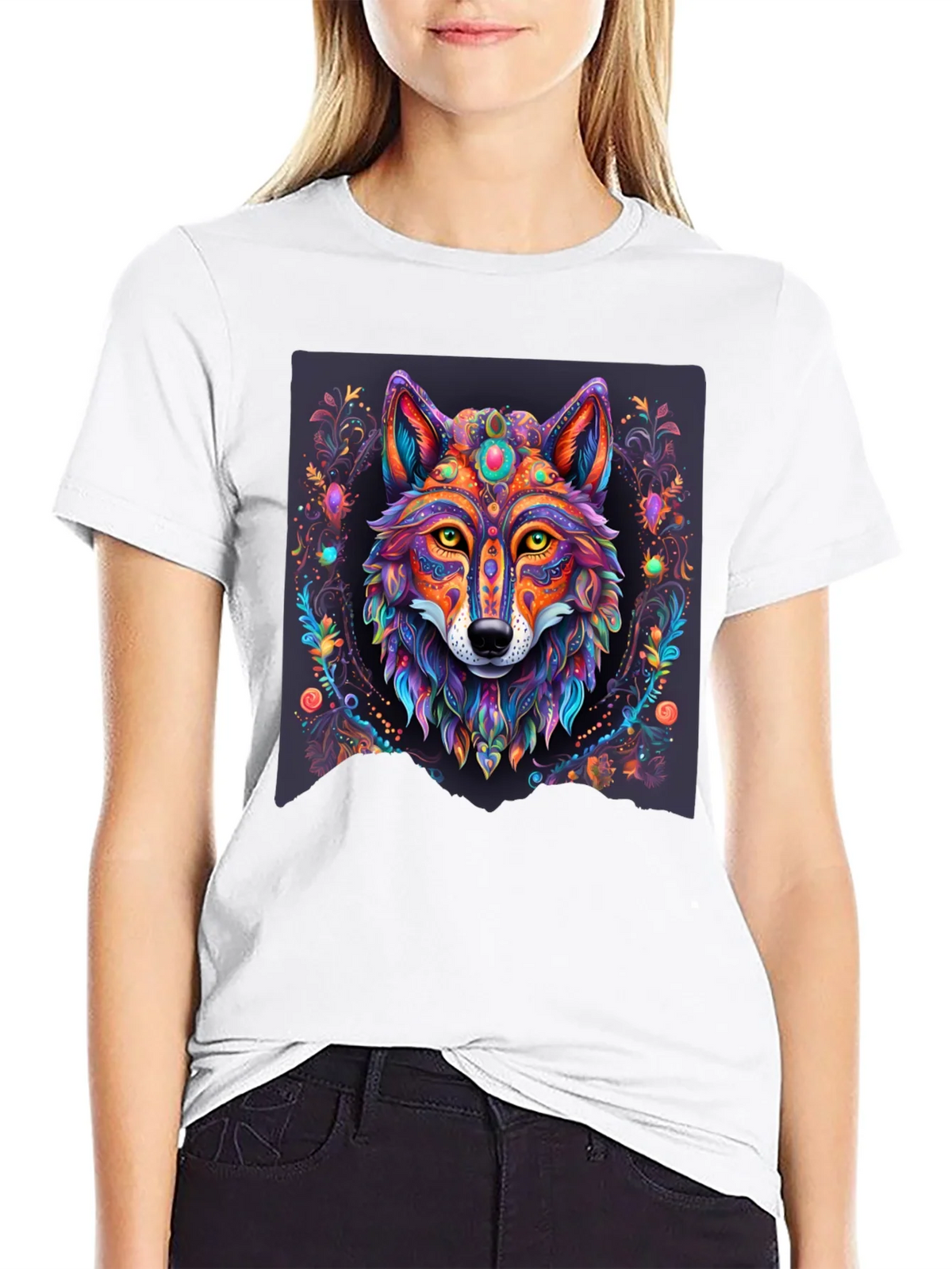 Vibrant Wolf Graphic Tee - Artistic Animal Print product image 8