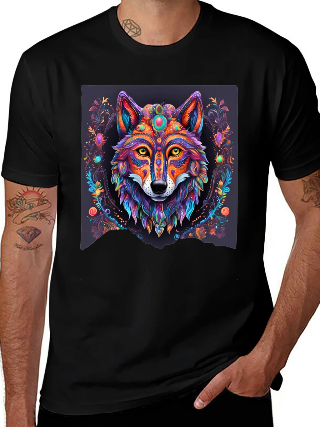 Vibrant Wolf Graphic Tee - Artistic Animal Print product image 1