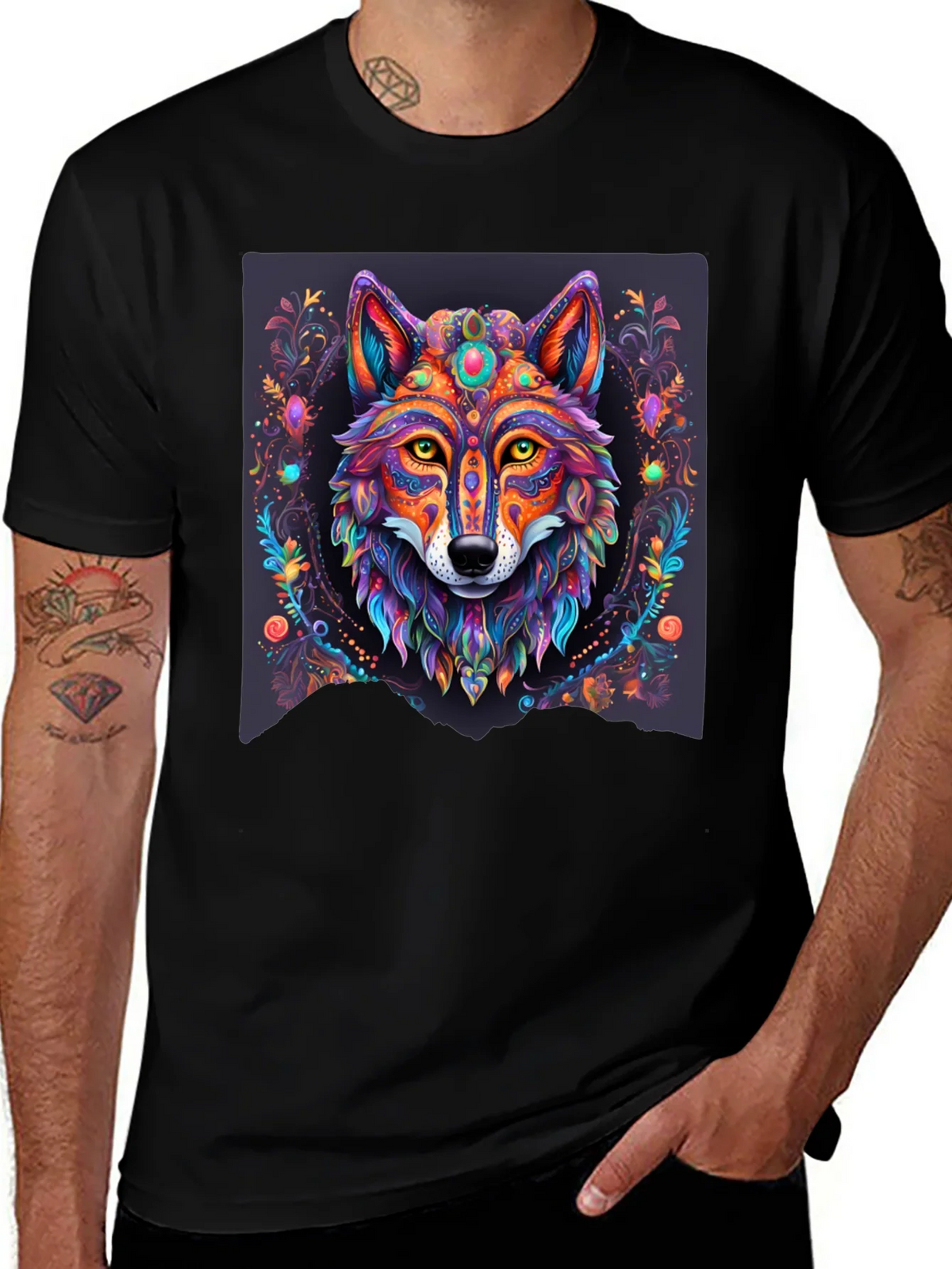 Vibrant Wolf Graphic Tee - Artistic Animal Print product image 1
