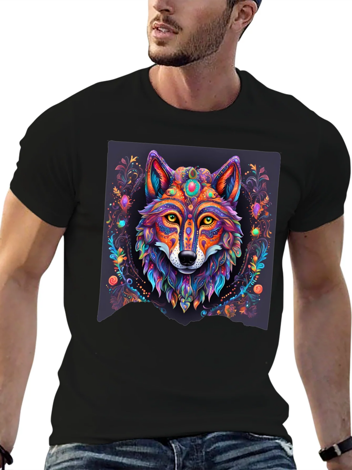 Vibrant Wolf Graphic Tee - Artistic Animal Print product image 6