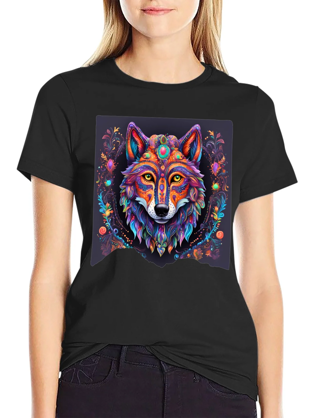 Vibrant Wolf Graphic Tee - Artistic Animal Print product image 2