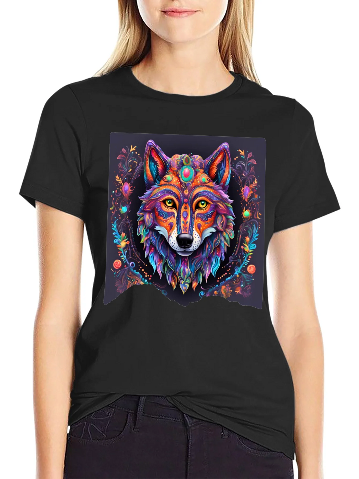 Vibrant Wolf Graphic Tee - Artistic Animal Print product image 2