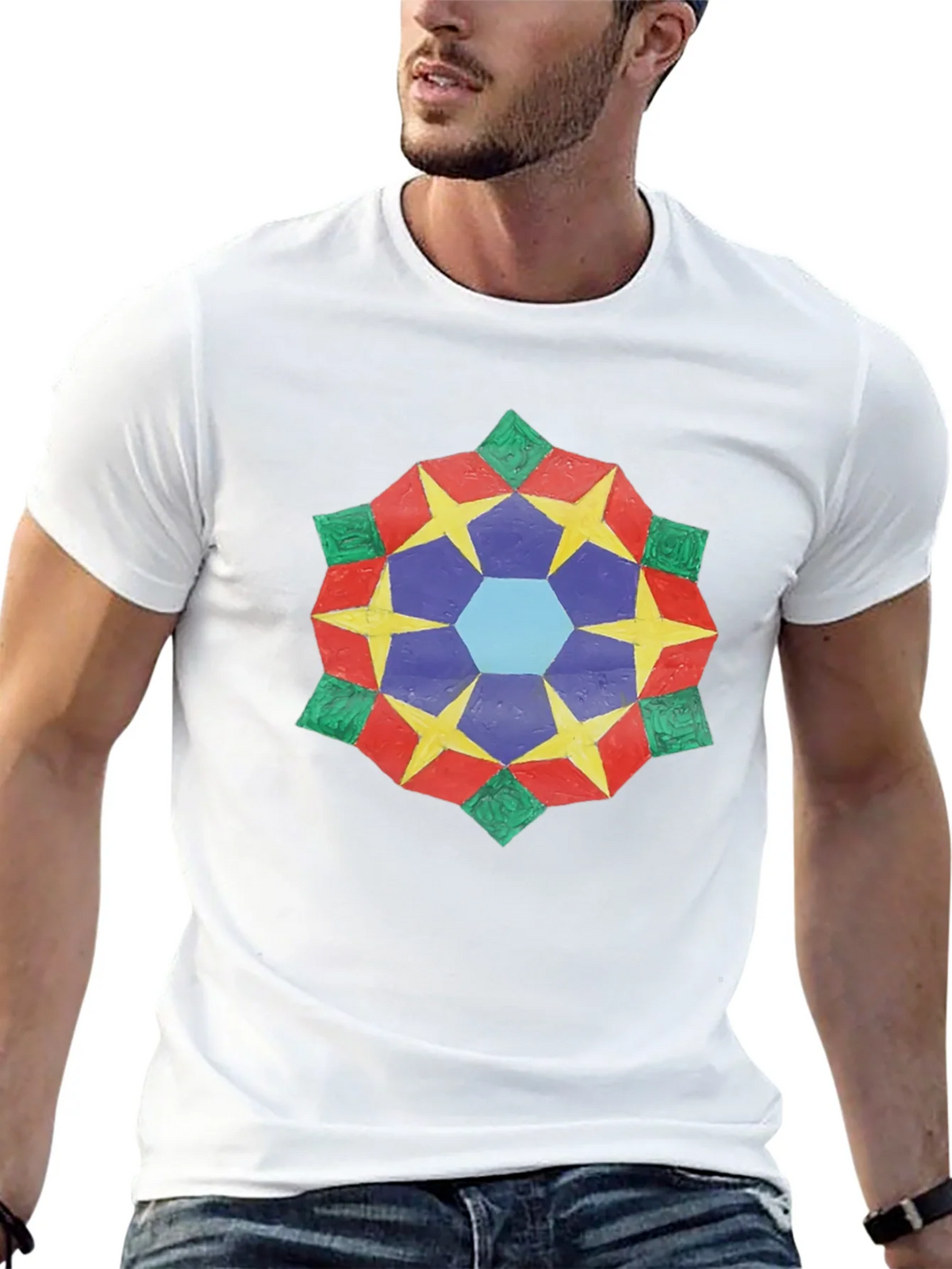 Geometric Star Mandala Black T-Shirt product image 12