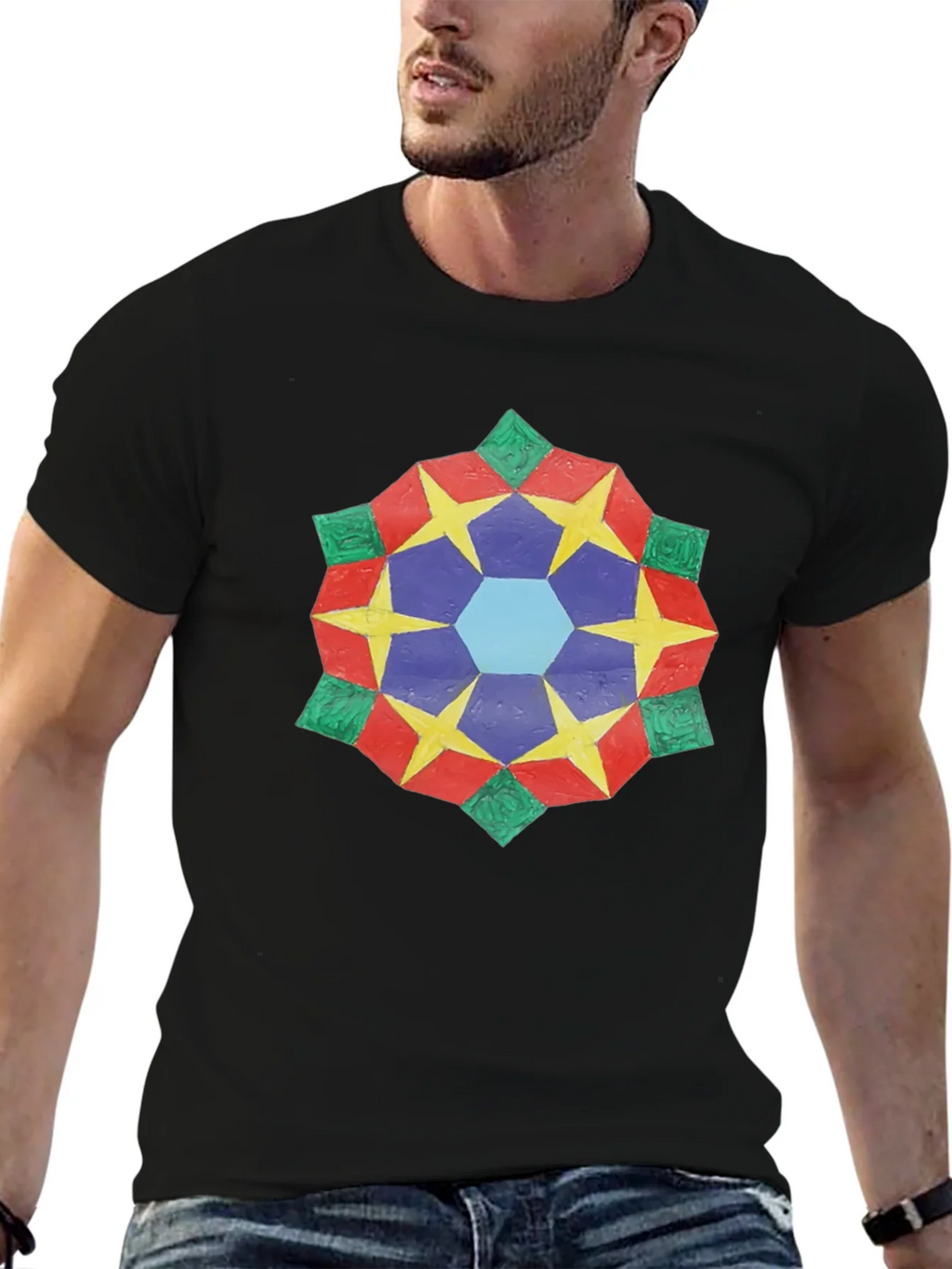 Geometric Star Mandala Black T-Shirt product image 6
