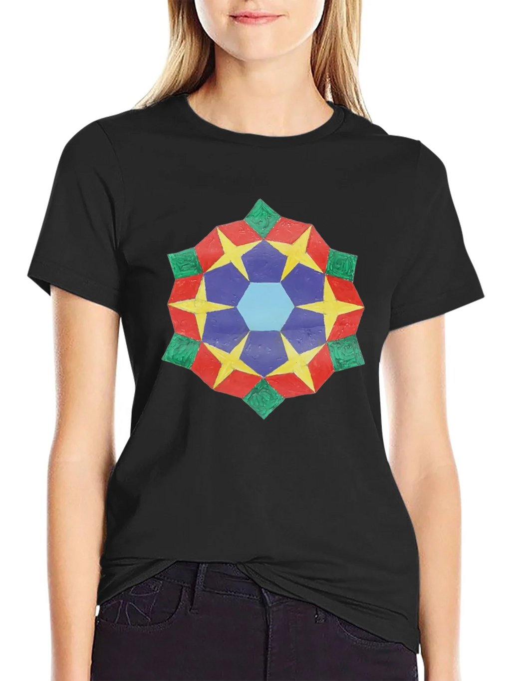 Geometric Star Mandala Black T-Shirt product image 2