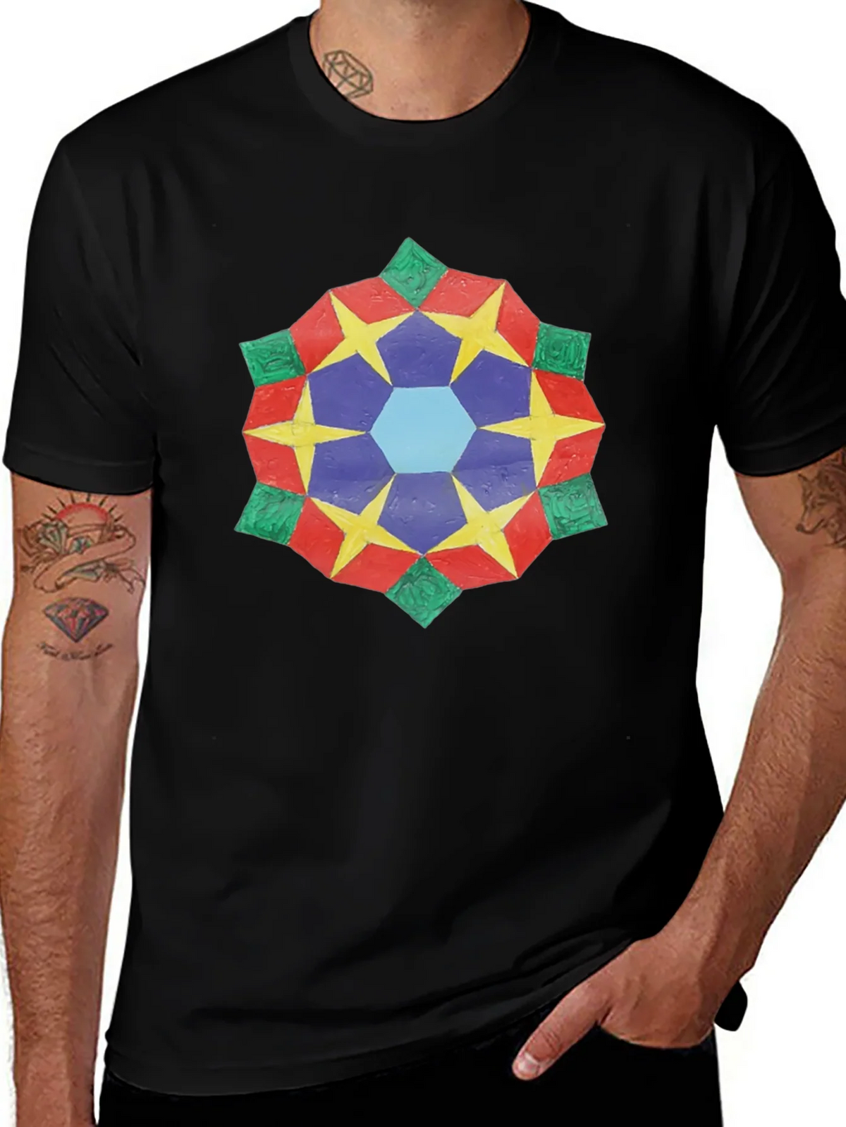 Geometric Star Mandala Black T-Shirt product image 1