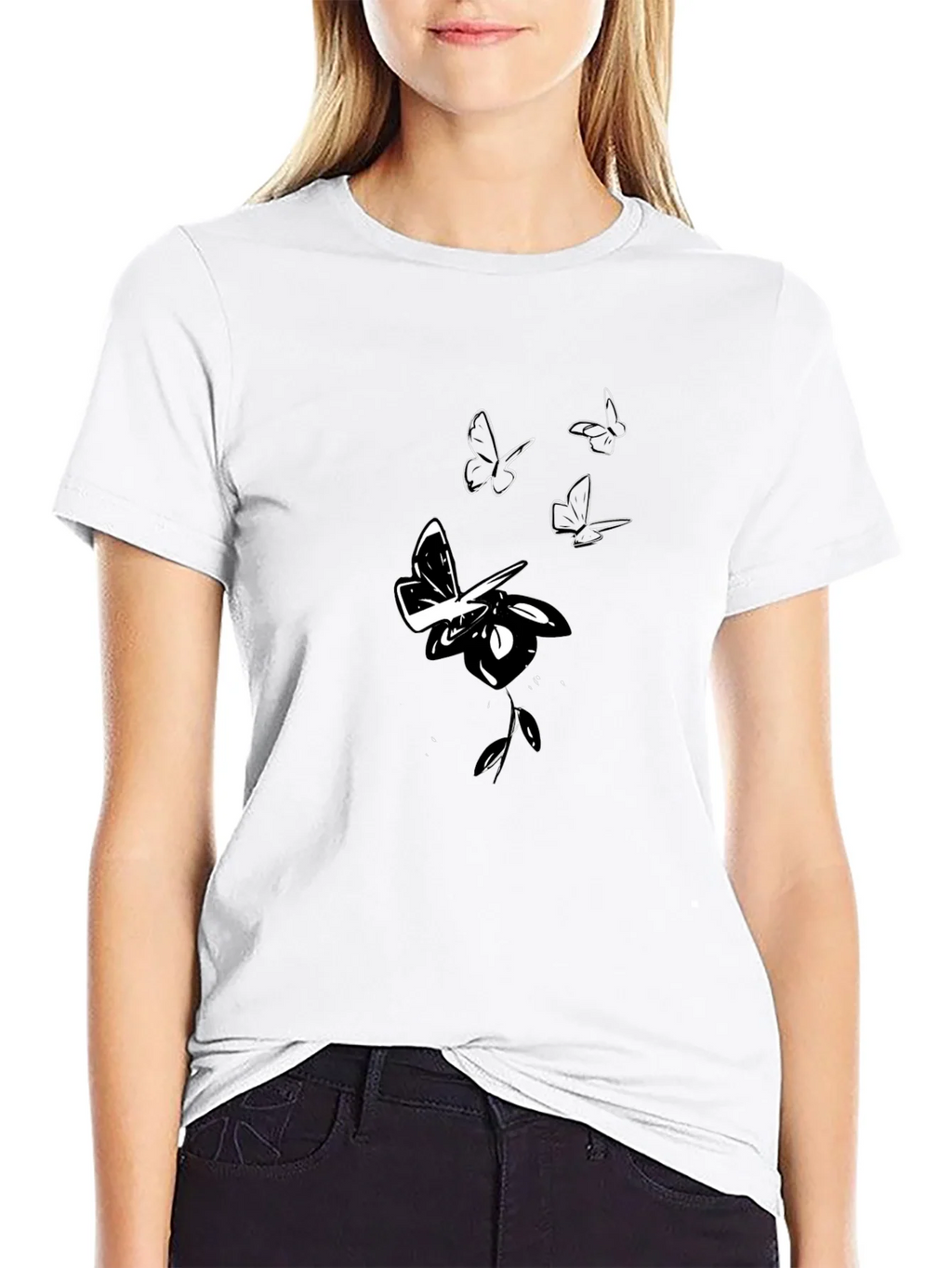 Butterfly Rose Graphic Black T-Shirt product image 8