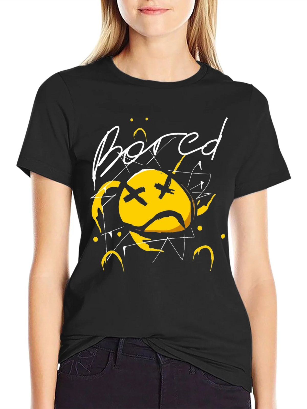 Bored Face Graphic T-Shirt - Stylish Black Tee product image 2