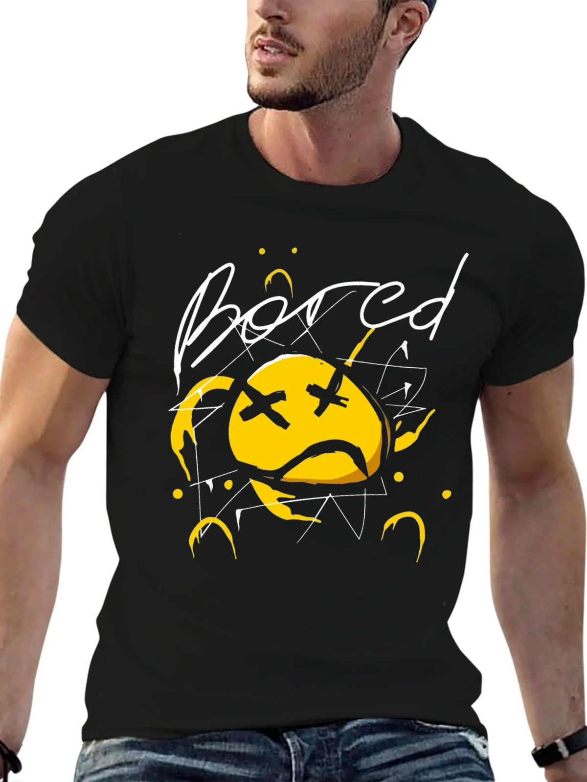 Bored Face Graphic T-Shirt - Stylish Black Tee product image 5