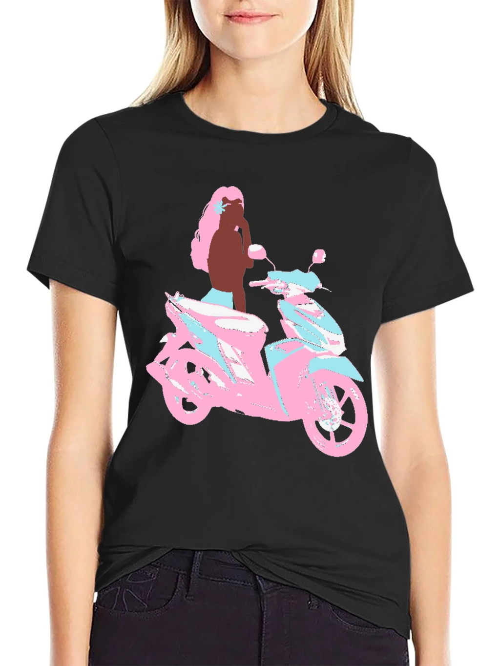 Scooter Girl Graphic Tee - Black Cotton T-Shirt product image 2
