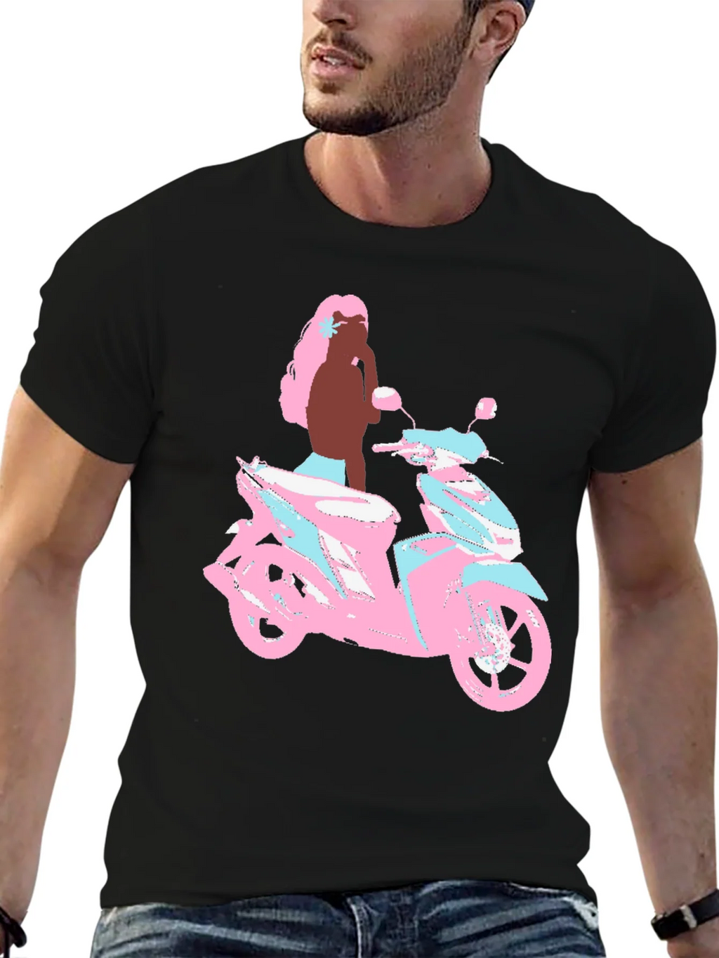 Scooter Girl Graphic Tee - Black Cotton T-Shirt product image 6