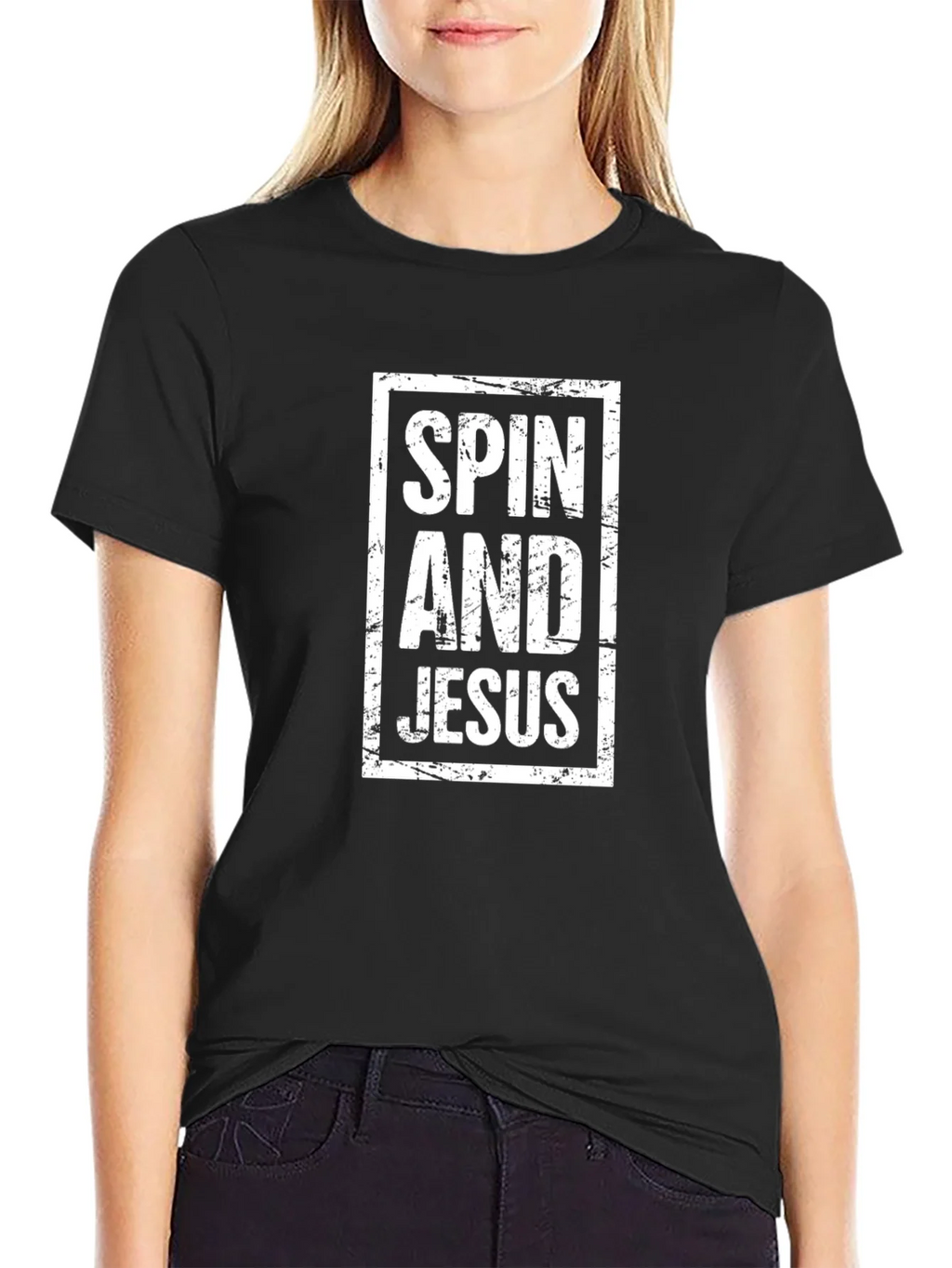 Spin and Jesus Graphic Tee - Black Cotton T-Shirt product image 2