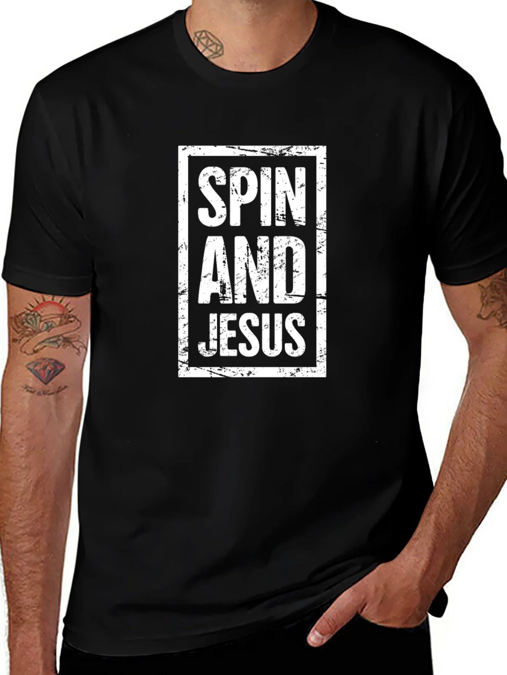 Spin and Jesus Graphic Tee - Black Cotton T-Shirt product image 1
