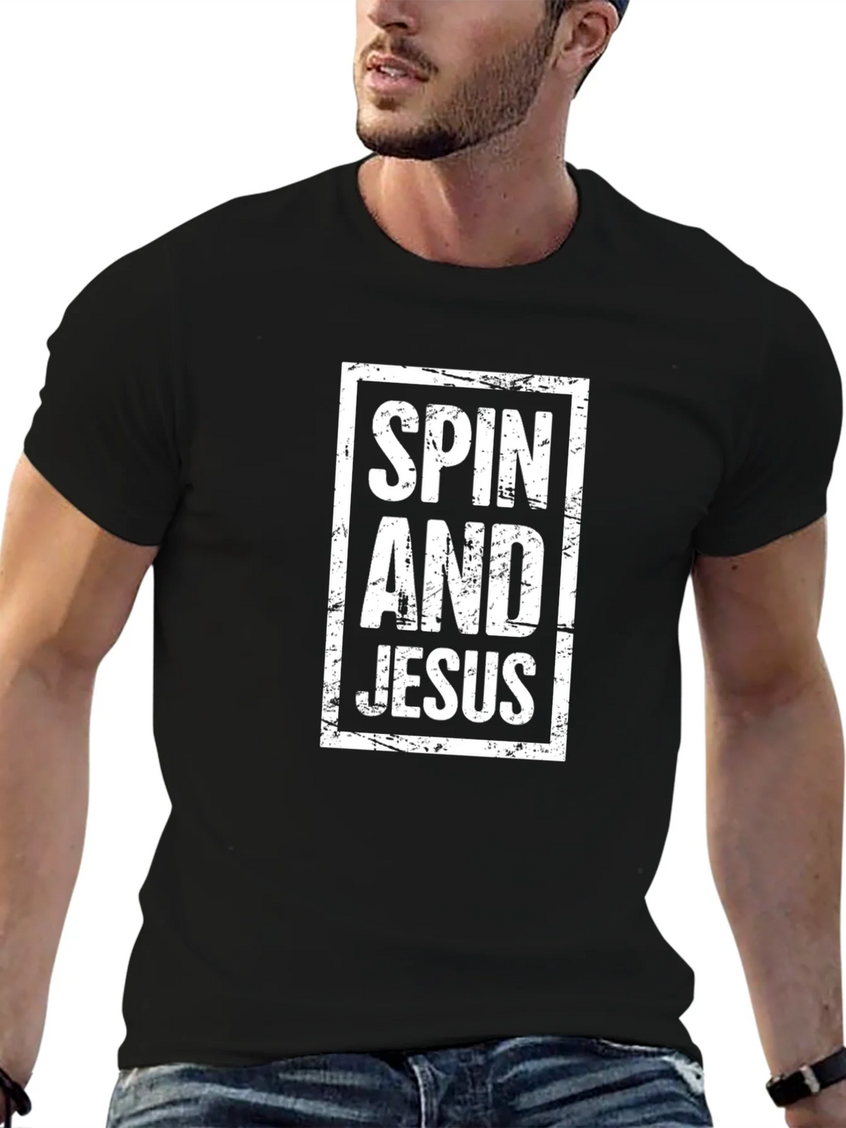 Spin and Jesus Graphic Tee - Black Cotton T-Shirt product image 6
