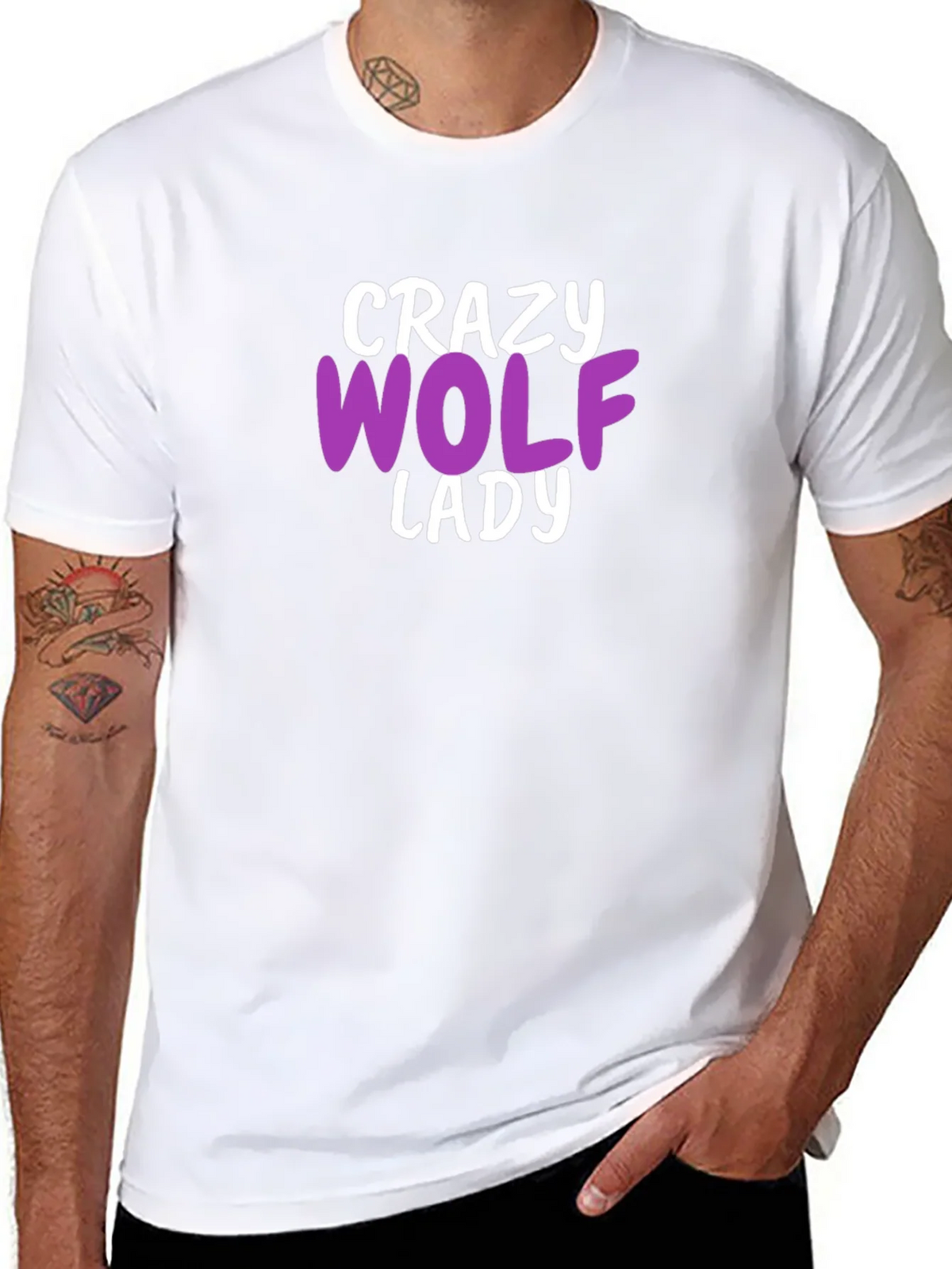 Crazy Wolf Lady T-Shirt - Novelty Graphic Tee product image 7
